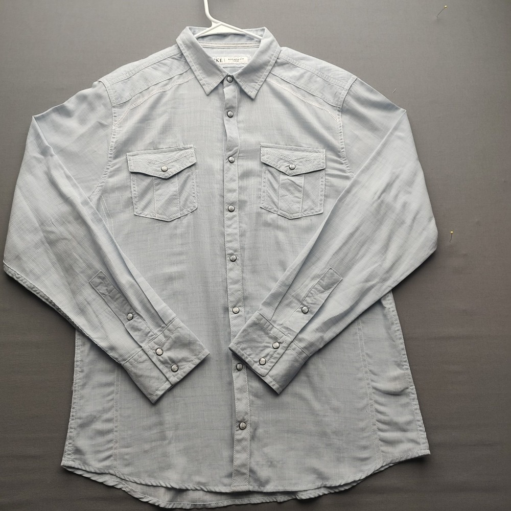 BKE Athletic Fit Men's Light Blue‎ Pearl Snap Long Sleeve Shirt Large
